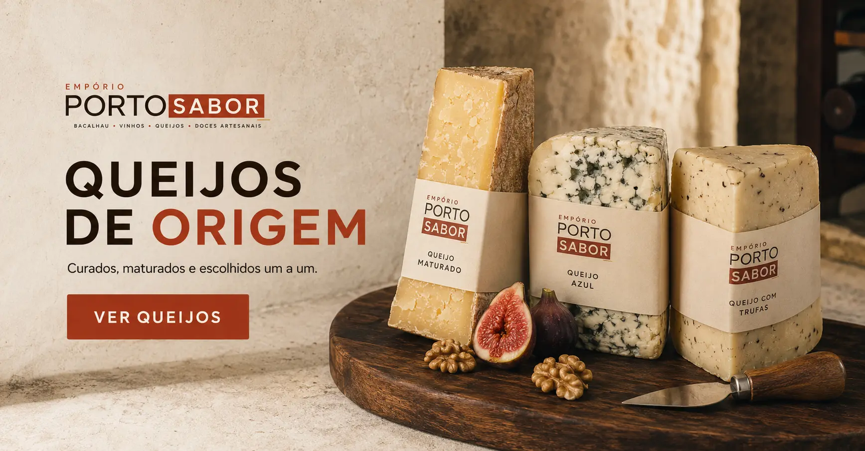 Queijos de origem — curados, maturados e escolhidos um a um